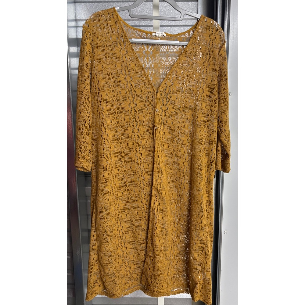 Maurices Mustard Yellow Crochet Knit Button Front Longline Cardigan Large